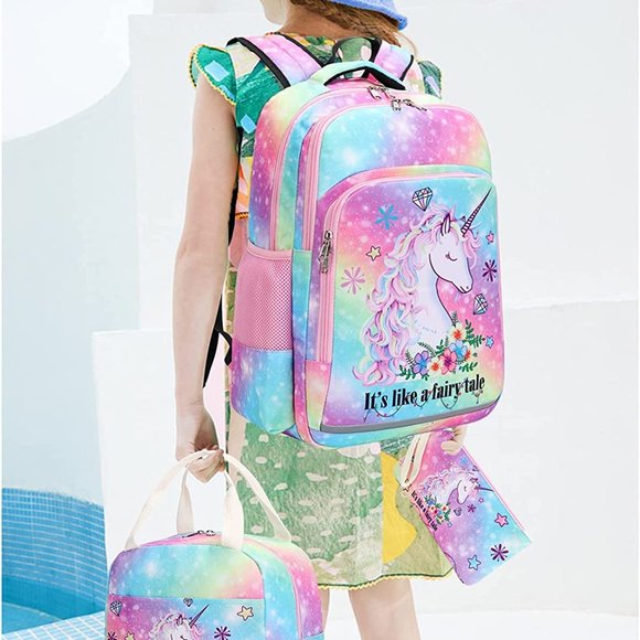 New Girls Backpack Kids Elementary Bookbag Girly School Bag with Insulated Lunch - Picture 2 of 7